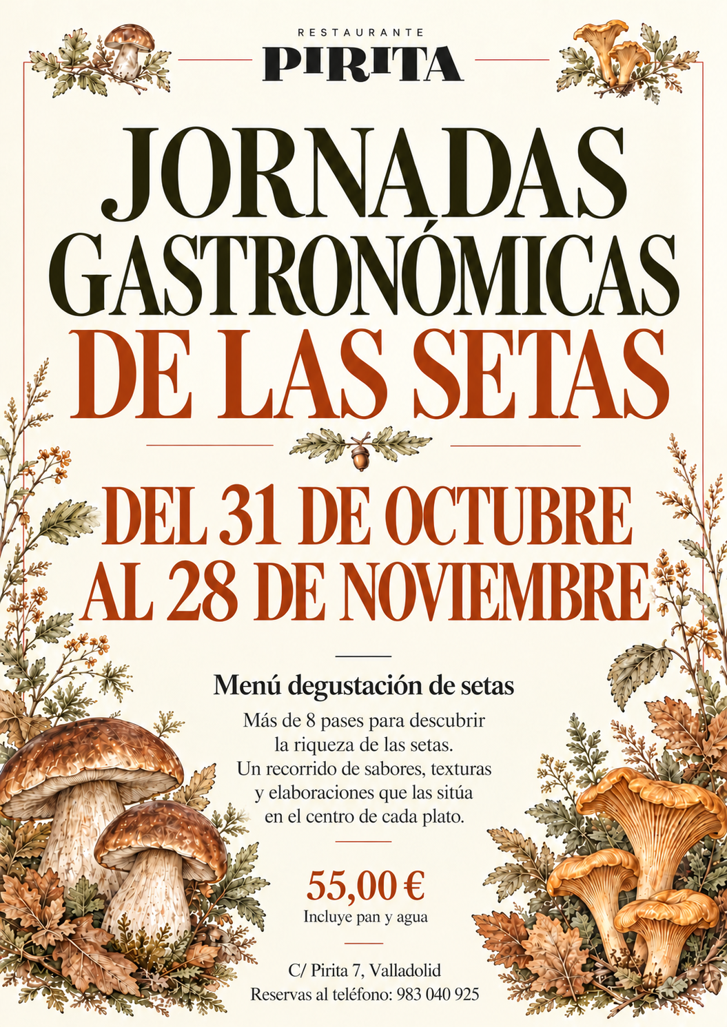 Cartel de las Jornadas Gastronómicas de las Setas 2026 del Restaurante Pirita